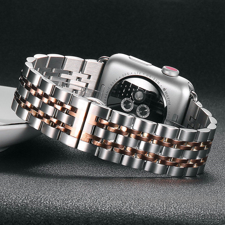 Seven Beads Stainless Steel Strap With Butterfly Buckle