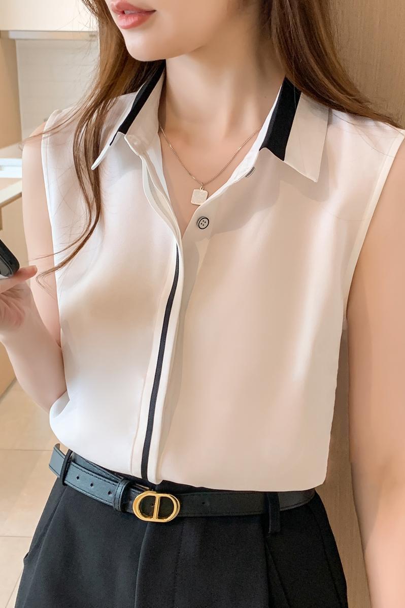 Contrast Color Waistcoat Shirt Women's Outer Wear Shirt Sleeveless Chiffon Comfort And Casual Top