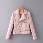 Ladies Lapel Diagonal Zipper Motorcycle Leather PU Jacket