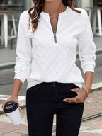 Urban Casual Top Simple Style Diamond Texture Zipper Sweatshirt