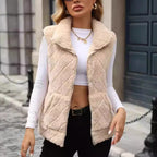 Loose Zip Diamond Lattice Coat Plush Vest