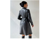 PU Long Sleeve Women's Slim Fit Long Trench Coat