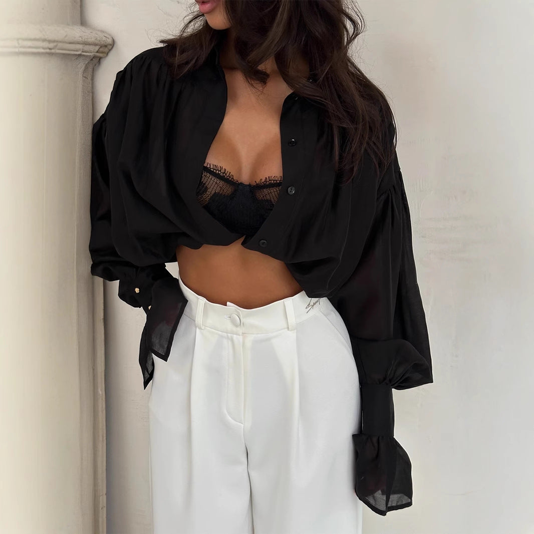 French Women's Lantern Long Sleeve Casual Top