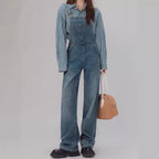Blue Shoulder Strap Jeans Loose Straight Slimming Shirt